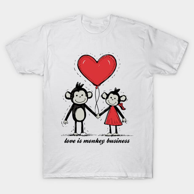 Monkey Lovers Stick Figure Couple Monkey Business T-Shirt by Macphisto Shirts